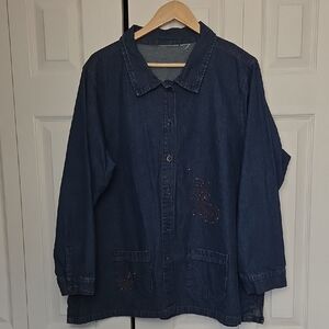 Dark Blue Denim Button-Up  Chore Jacket